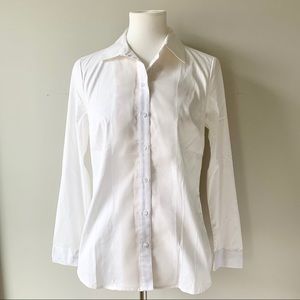 Ann Taylor Petite White Collar Button Up Shirt with Lace Size 10P